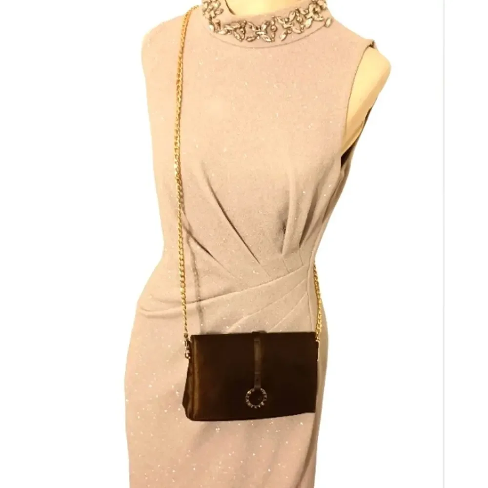 Bulgari Black Satin Crossbody Bag with Gold Chain